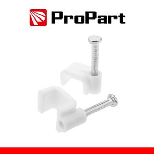 Clip con chiodini con fermacavo piatto 6mm bianco 100pz